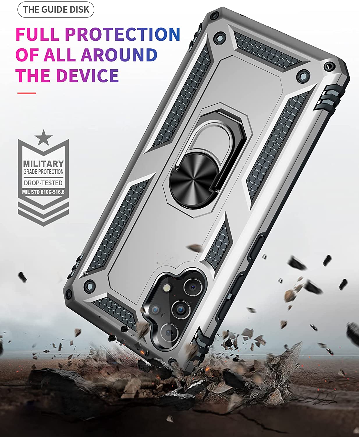 Protectores para celular  para Samsung  A32 4G  Funda reforzada con anillo v2 Plateado